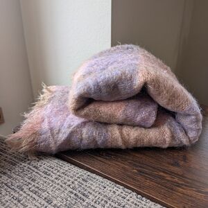 Vintage Donegal Designs Purple Pink Tan Mohair Wool Lap Throw Blanket Shawl